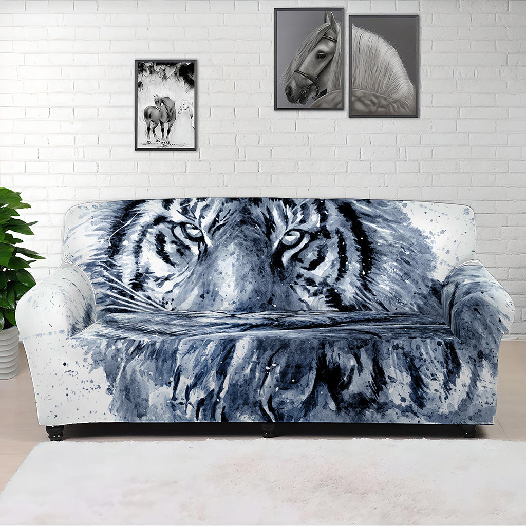 White Tiger Painting Print Sofa Cover
