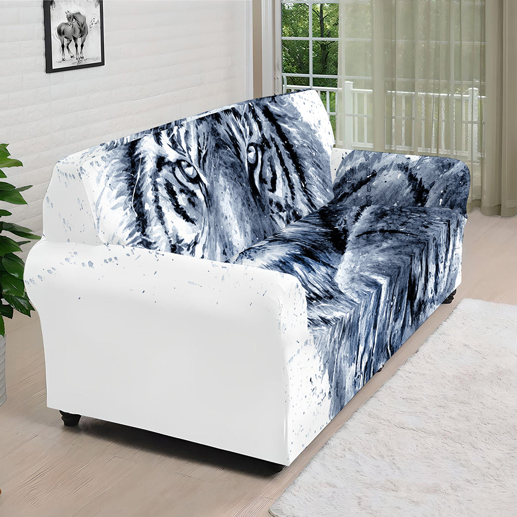 White Tiger Painting Print Sofa Cover