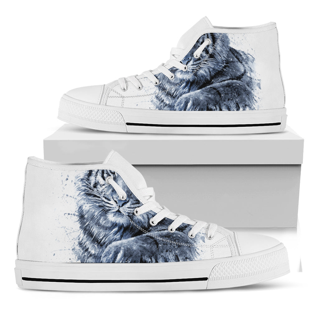 White Tiger Painting Print White High Top Shoes