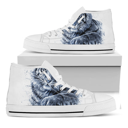 White Tiger Painting Print White High Top Shoes
