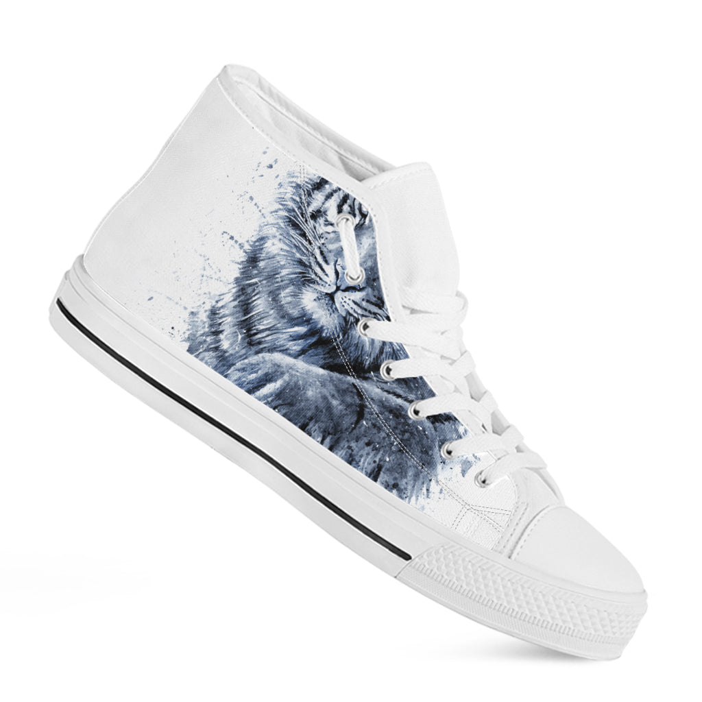 White Tiger Painting Print White High Top Shoes