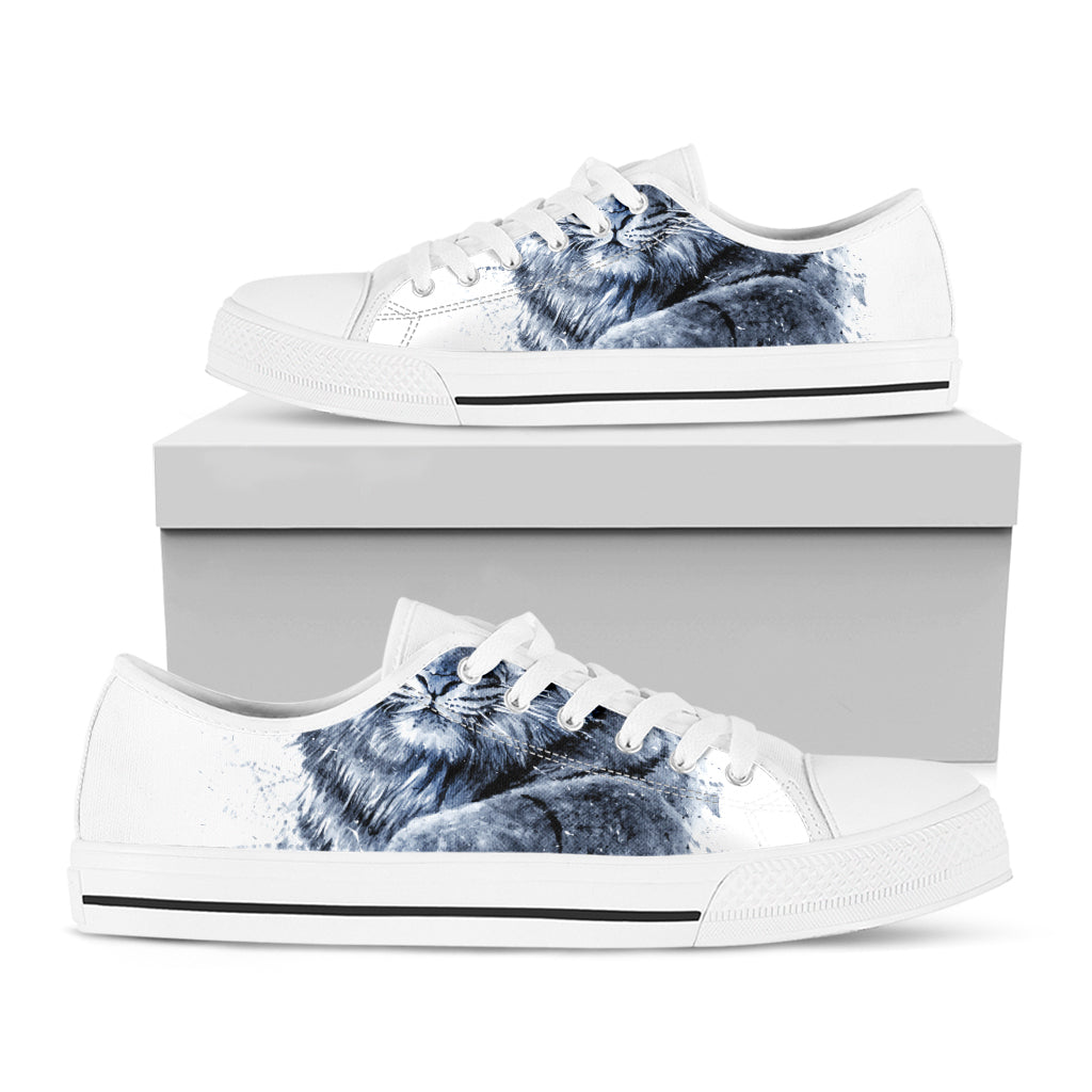 White Tiger Painting Print White Low Top Shoes
