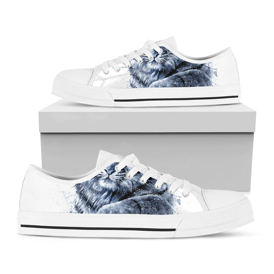 White Tiger Painting Print White Low Top Shoes