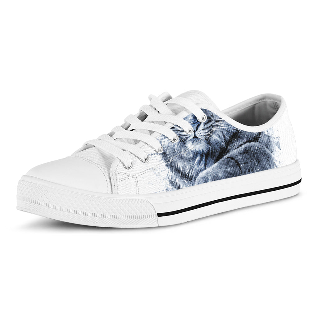 White Tiger Painting Print White Low Top Shoes