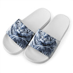 White Tiger Painting Print White Slide Sandals