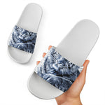 White Tiger Painting Print White Slide Sandals