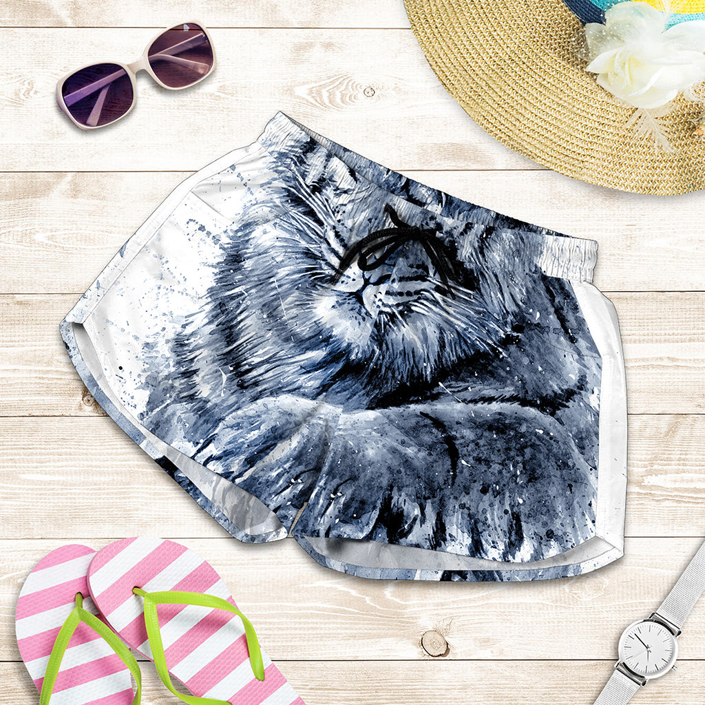 White Tiger Painting Print Women's Shorts