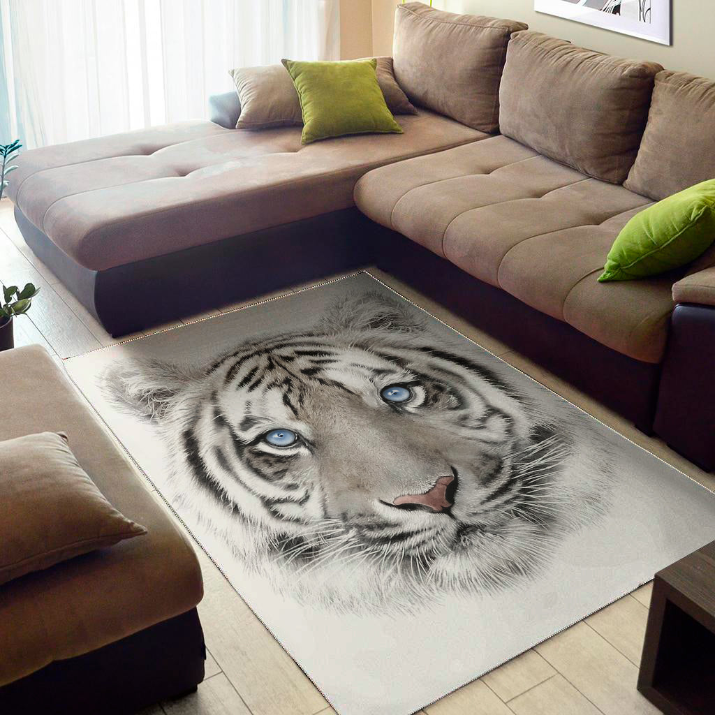 White Tiger Portrait Print Area Rug