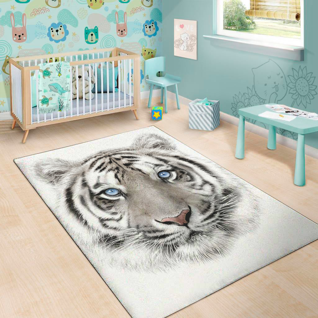 White Tiger Portrait Print Area Rug