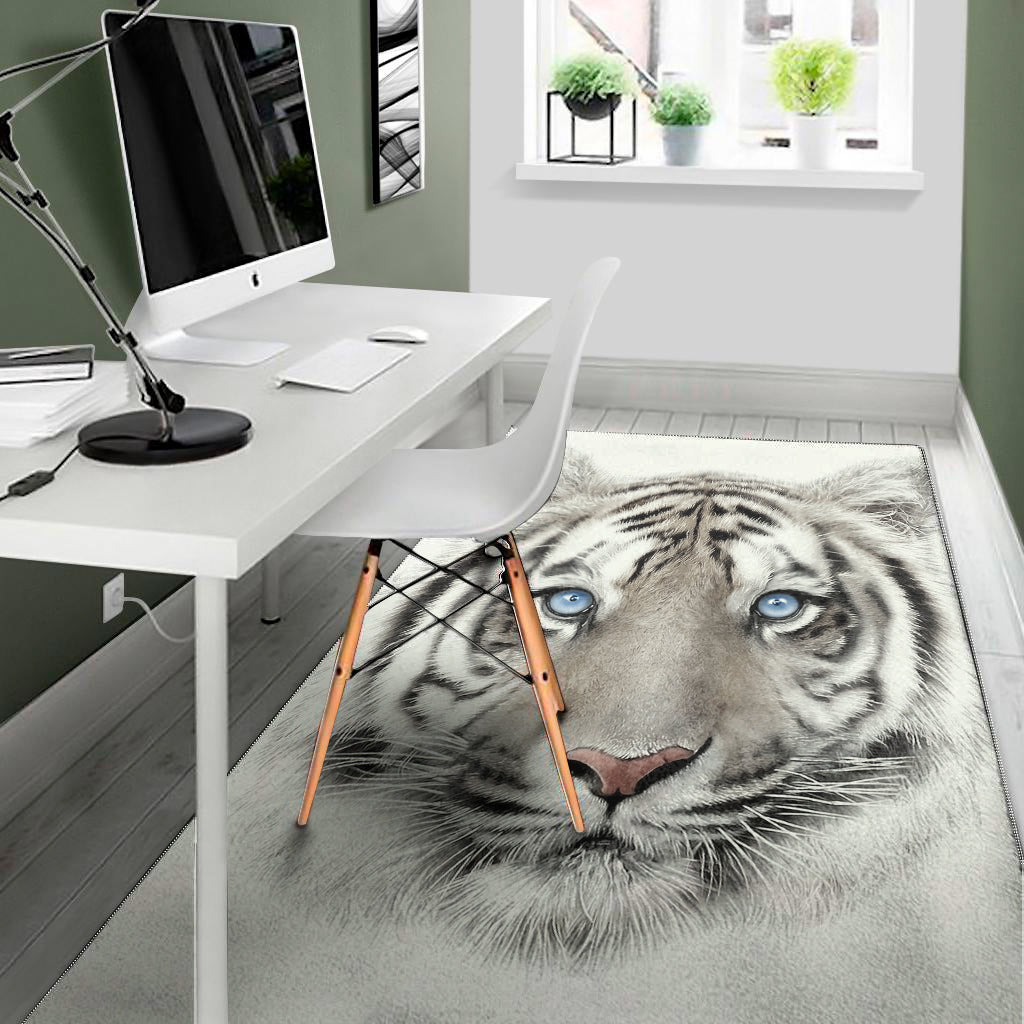 White Tiger Portrait Print Area Rug