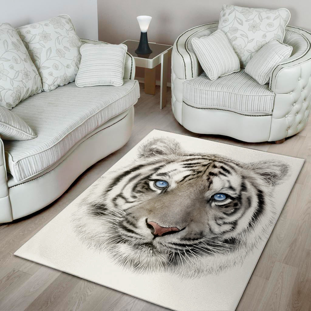 White Tiger Portrait Print Area Rug