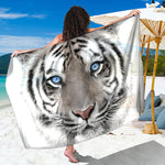 White Tiger Portrait Print Beach Sarong Wrap