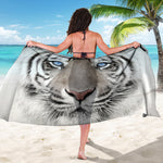 White Tiger Portrait Print Beach Sarong Wrap