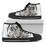 White Tiger Portrait Print Black High Top Shoes