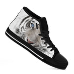 White Tiger Portrait Print Black High Top Shoes