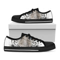 White Tiger Portrait Print Black Low Top Sneakers