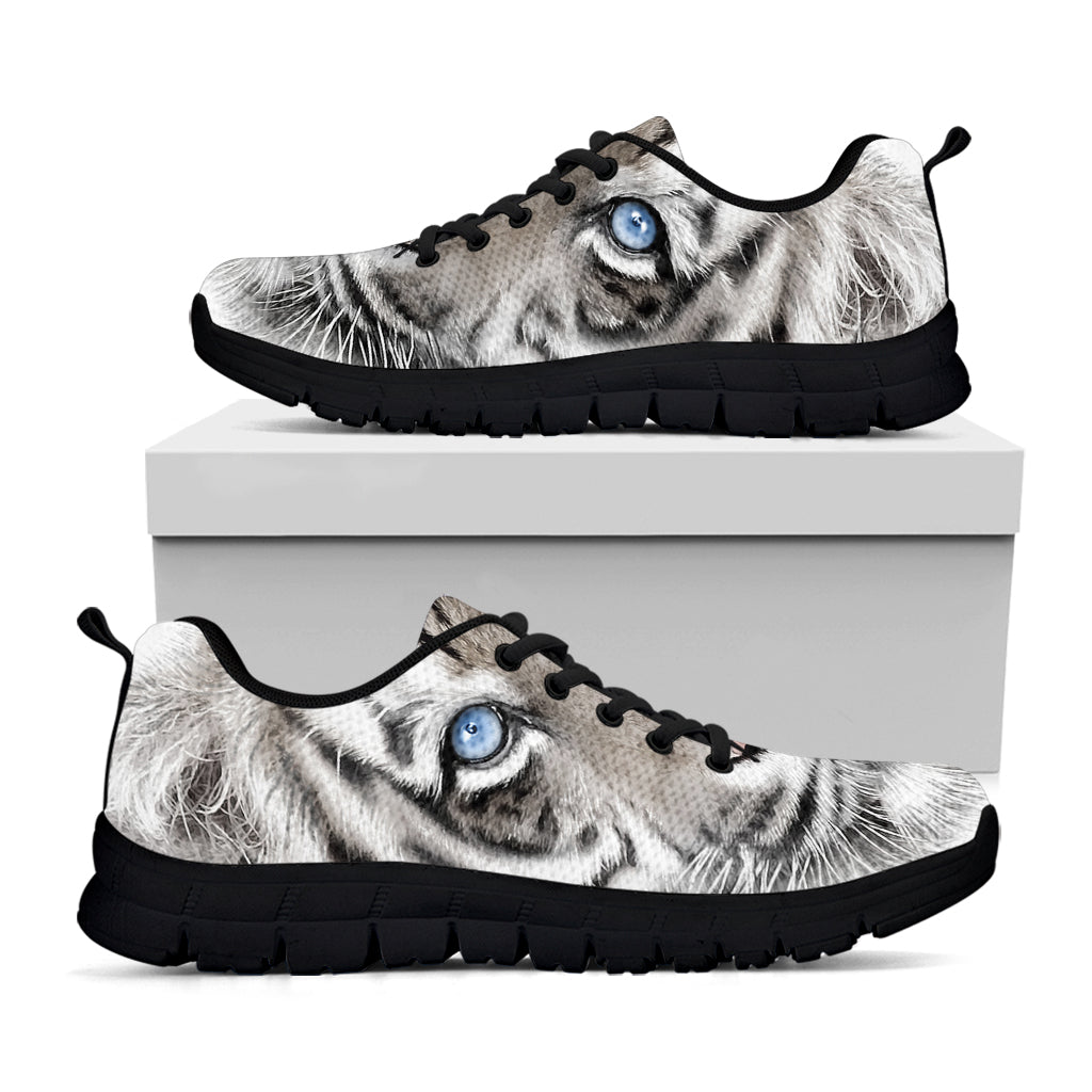 White Tiger Portrait Print Black Sneakers