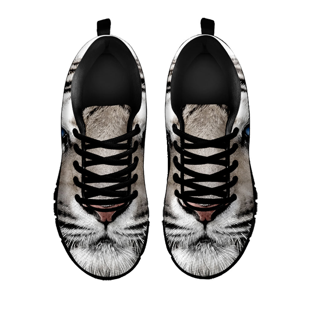 White Tiger Portrait Print Black Sneakers