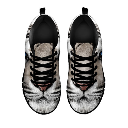 White Tiger Portrait Print Black Sneakers