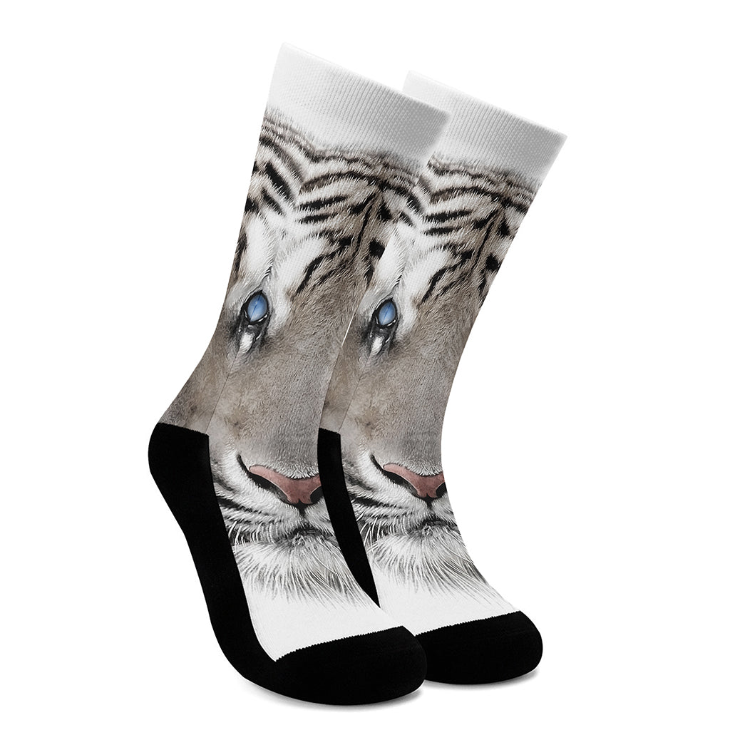 White Tiger Portrait Print Crew Socks