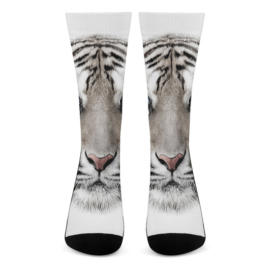 White Tiger Portrait Print Crew Socks