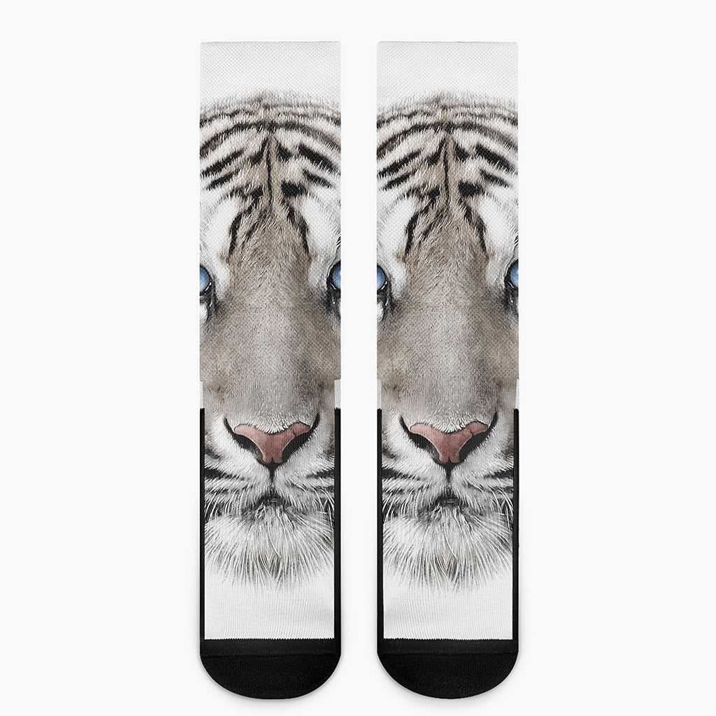 White Tiger Portrait Print Crew Socks