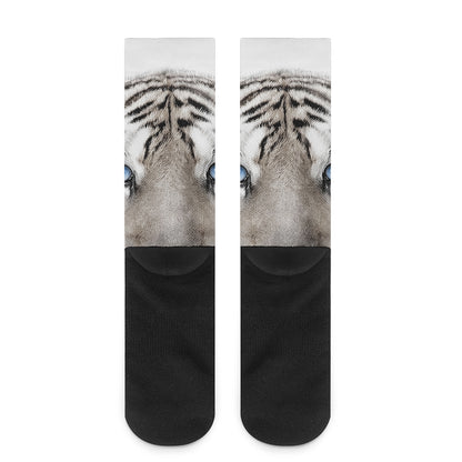 White Tiger Portrait Print Crew Socks