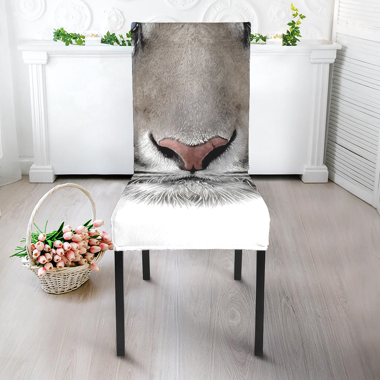 White Tiger Portrait Print Dining Chair Slipcover