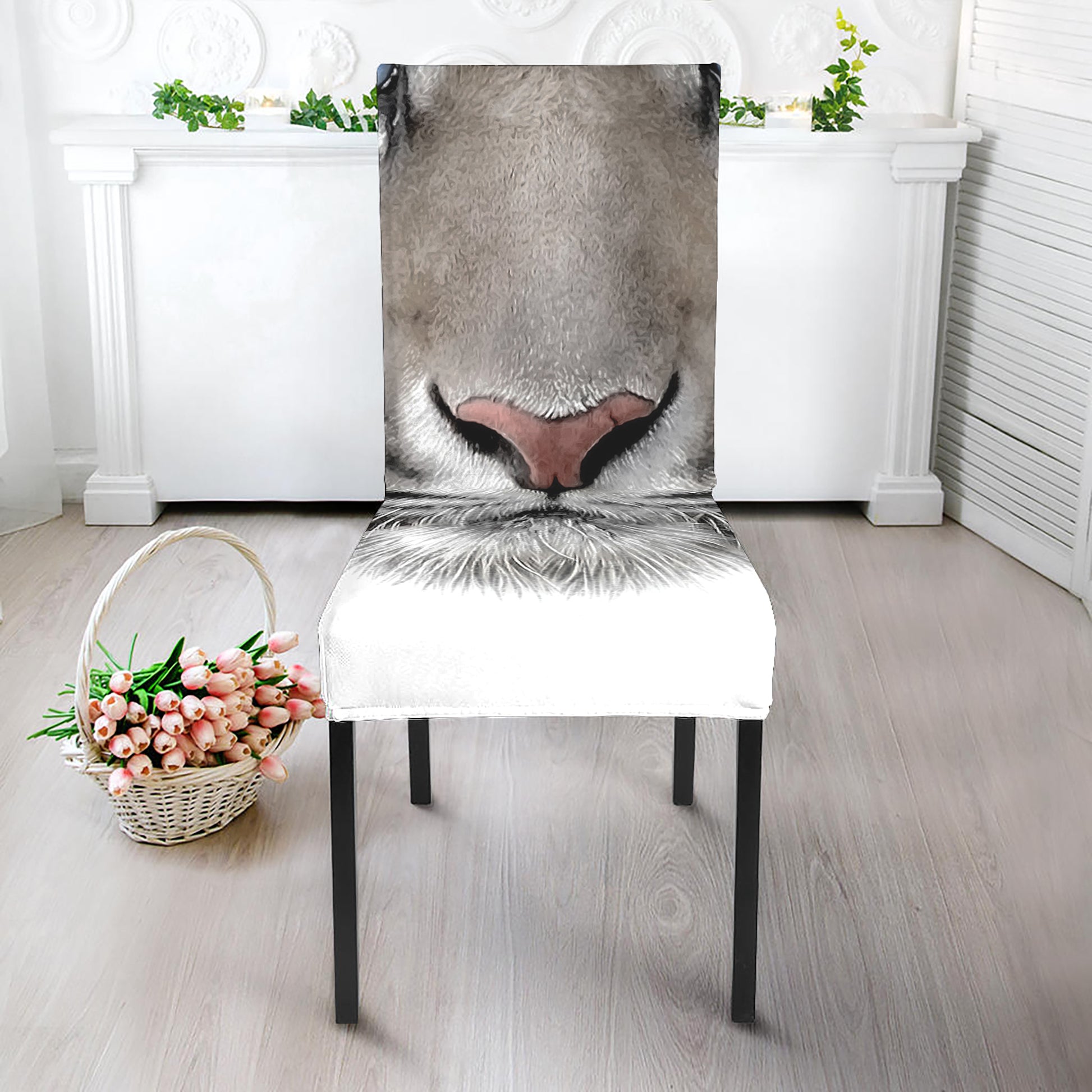 White Tiger Portrait Print Dining Chair Slipcover