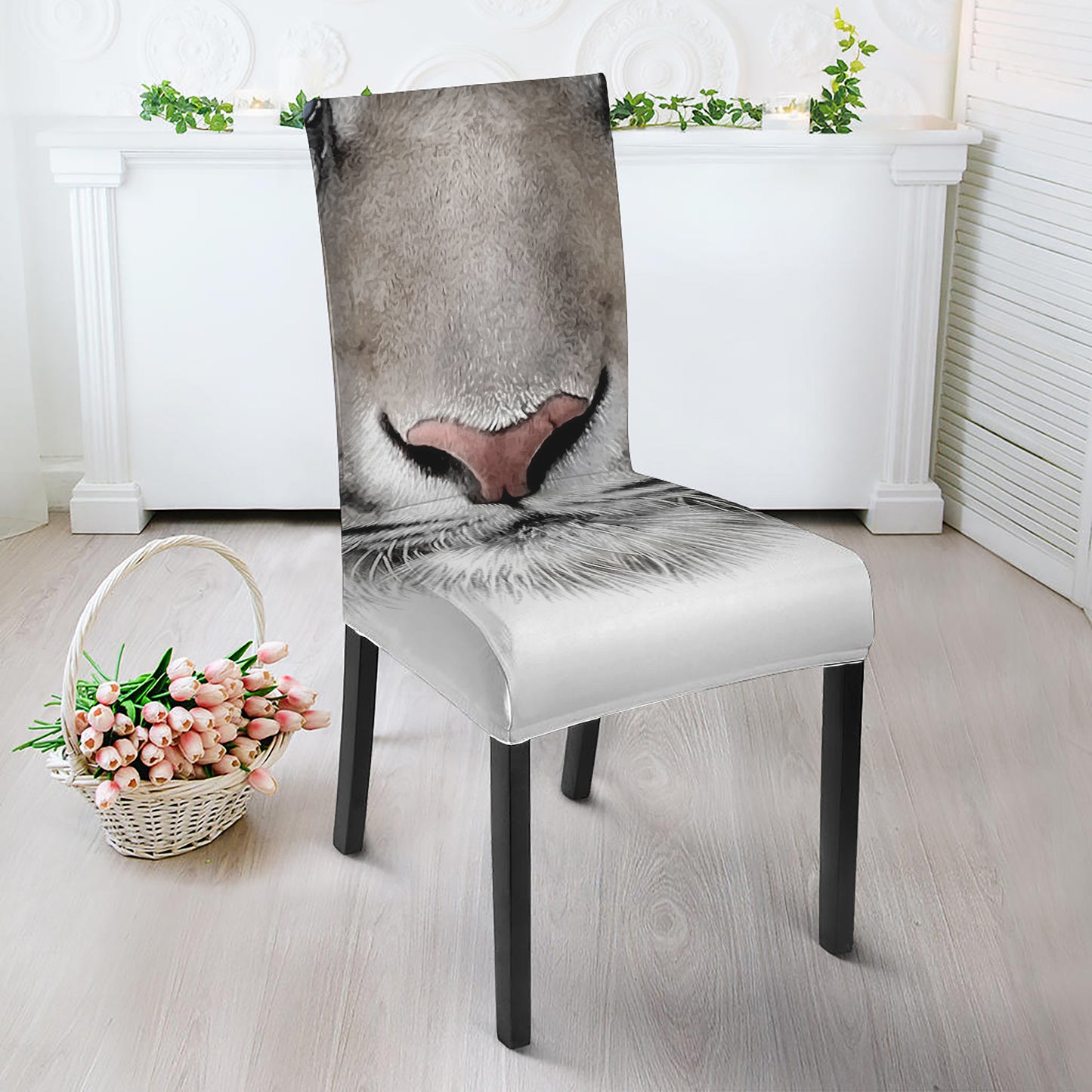 White Tiger Portrait Print Dining Chair Slipcover