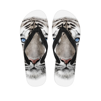 White Tiger Portrait Print Flip Flops