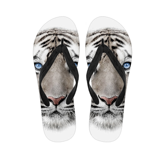 White Tiger Portrait Print Flip Flops
