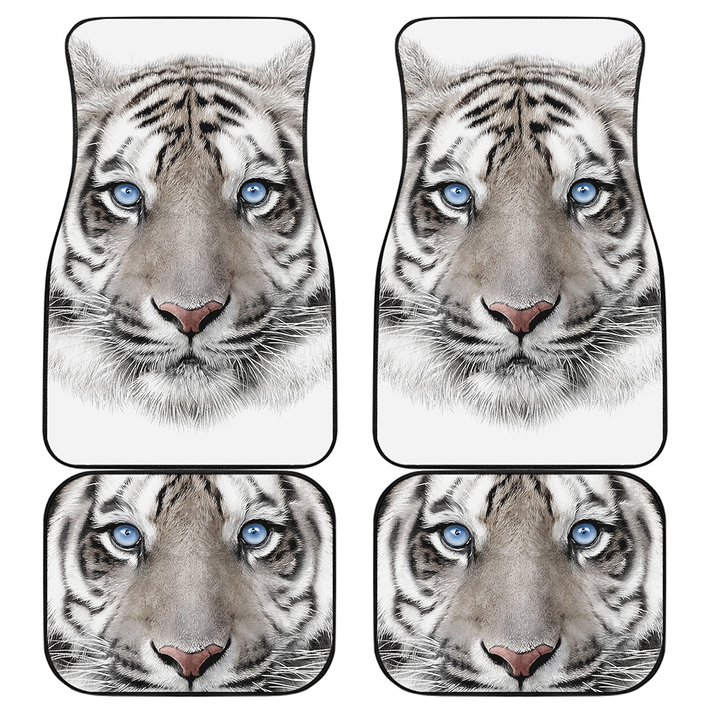 White Tiger Portrait Print Front and Back Car Floor Mats