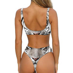 White Tiger Portrait Print Front Bow Tie Bikini