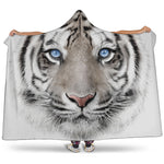 White Tiger Portrait Print Hooded Blanket