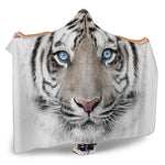 White Tiger Portrait Print Hooded Blanket