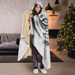 White Tiger Portrait Print Hooded Blanket