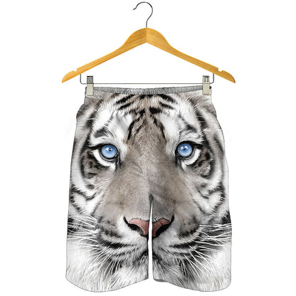 White Tiger Portrait Print Men's Shorts
