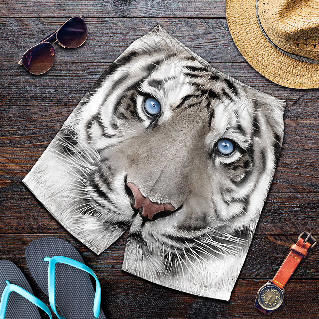 White Tiger Portrait Print Men's Shorts