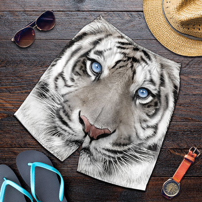 White Tiger Portrait Print Men's Shorts