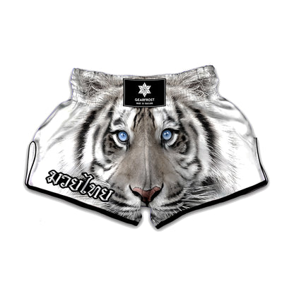 White Tiger Portrait Print Muay Thai Boxing Shorts