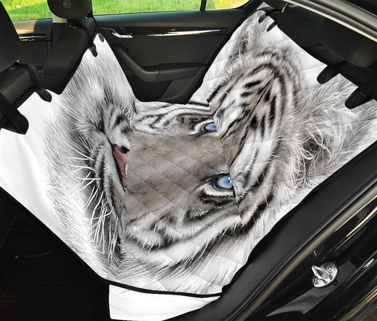 White Tiger Portrait Print Pet Car Back Seat Cover