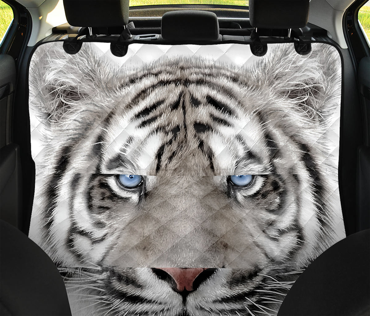 White Tiger Portrait Print Pet Car Back Seat Cover