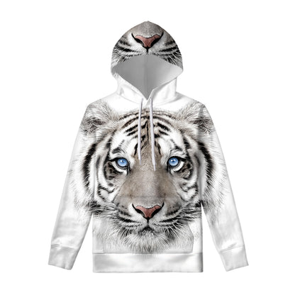 White Tiger Portrait Print Pullover Hoodie