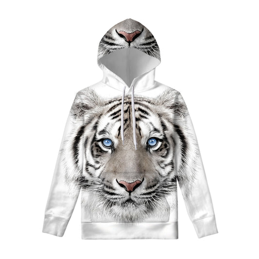 White Tiger Portrait Print Pullover Hoodie