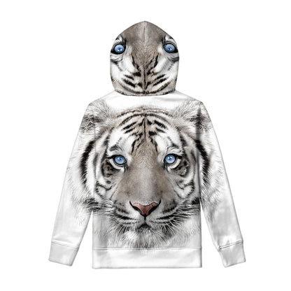 White Tiger Portrait Print Pullover Hoodie