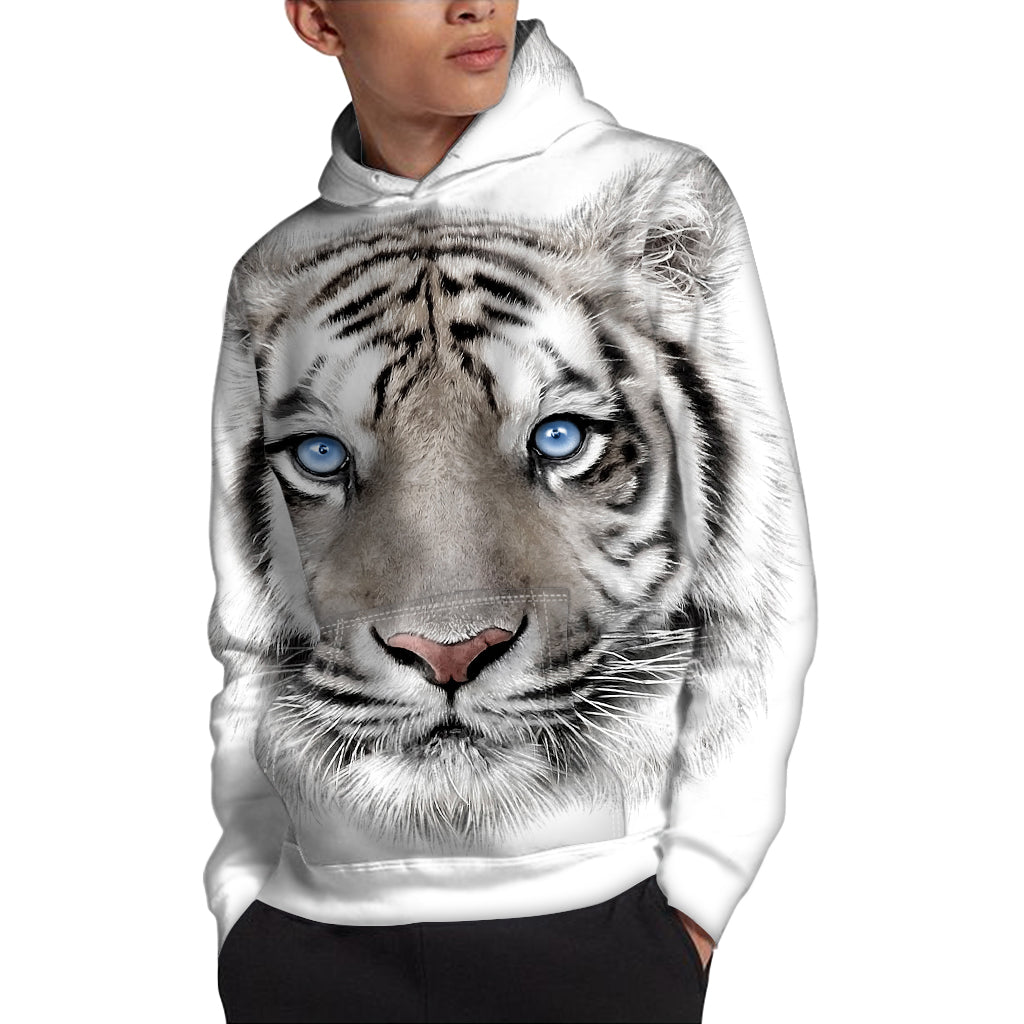White Tiger Portrait Print Pullover Hoodie