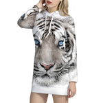White Tiger Portrait Print Pullover Hoodie Dress