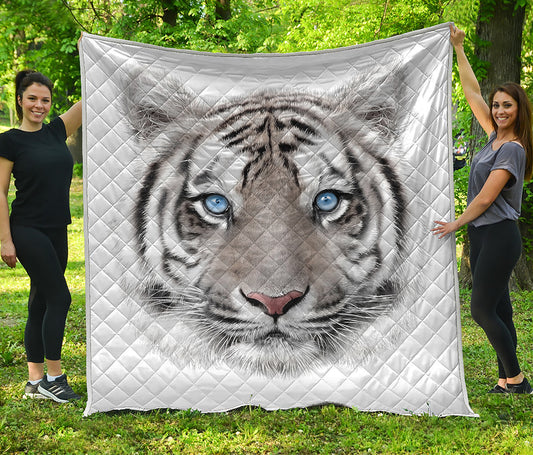 White Tiger Portrait Print Quilt