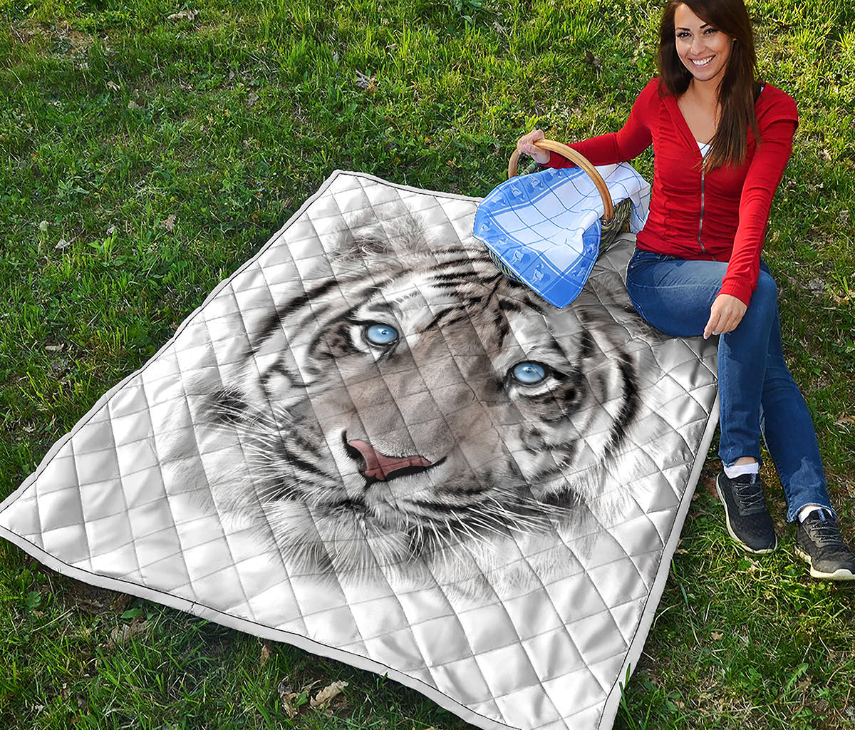 White Tiger Portrait Print Quilt